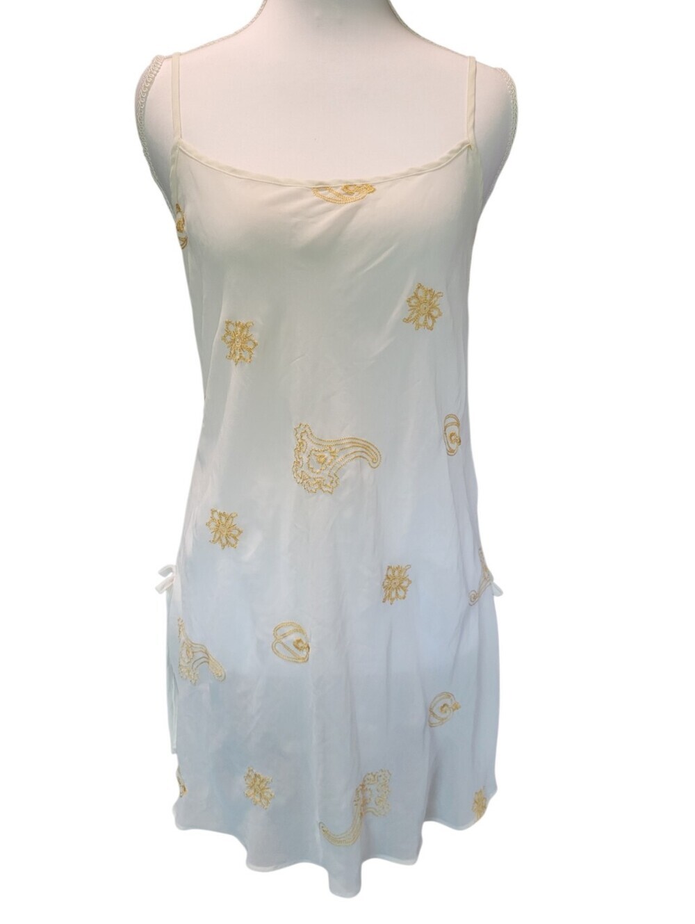 90s Y2K Victoria's Secret Embroidered Sheer Slip Dress With Side Tie Slits